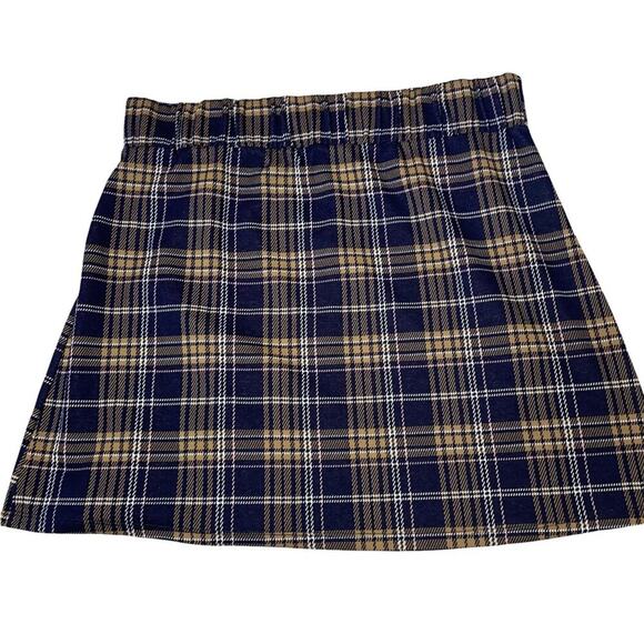 NEW - SO Juniors plaid school girl pleated skirt in navy and mustard color SZ XL - Picture 3 of 9